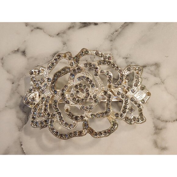 Vintage Rhinestone Floral Hair Clip Flower - Picture 1 of 3